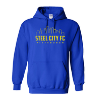 Load image into Gallery viewer, Royal Blue Hoodie with Steel City Skyline Logo