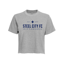 Load image into Gallery viewer, New Steel City FC Boxy Tee - Heather Grey with Navy SCFC Text Logo