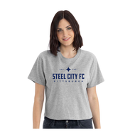 New Steel City FC Boxy Tee - Heather Grey with Navy SCFC Text Logo