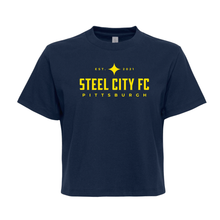Load image into Gallery viewer, New Steel City FC Boxy Tee - Navy with Yellow SCFC Text Logo