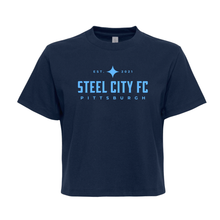 Load image into Gallery viewer, New Steel City FC Boxy Tee - Navy with Light Blue SCFC Text Logo