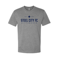 New Steel City FC Soft Style CVC Shirt - Light Heather Grey with Navy SCFC Text Logo