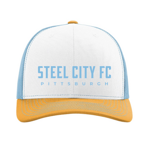 SCFC Trucker Hat - Text Logo Blue/White/Yellow