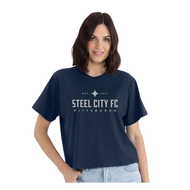 New Steel City FC Boxy Tee - Navy with Grey SCFC Text Logo