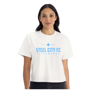 New Steel City FC Boxy Tee - White with Light Blue SCFC Text Logo