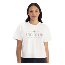 Load image into Gallery viewer, New Steel City FC Boxy Tee - White with Grey SCFC Text Logo