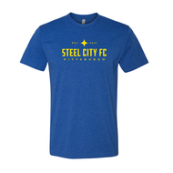 New Steel City FC Soft Style CVC Shirt - Heather Royal Blue with Yellow SCFC Text Logo