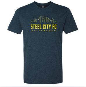 SCFC - City Edition Heather Navy Tee with Yellow Steel City Skyline