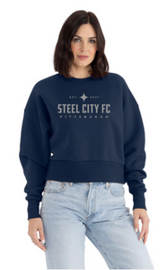 SCFC - Womens Navy Cropped Crewneck Sweatshirt with Grey Text Logo