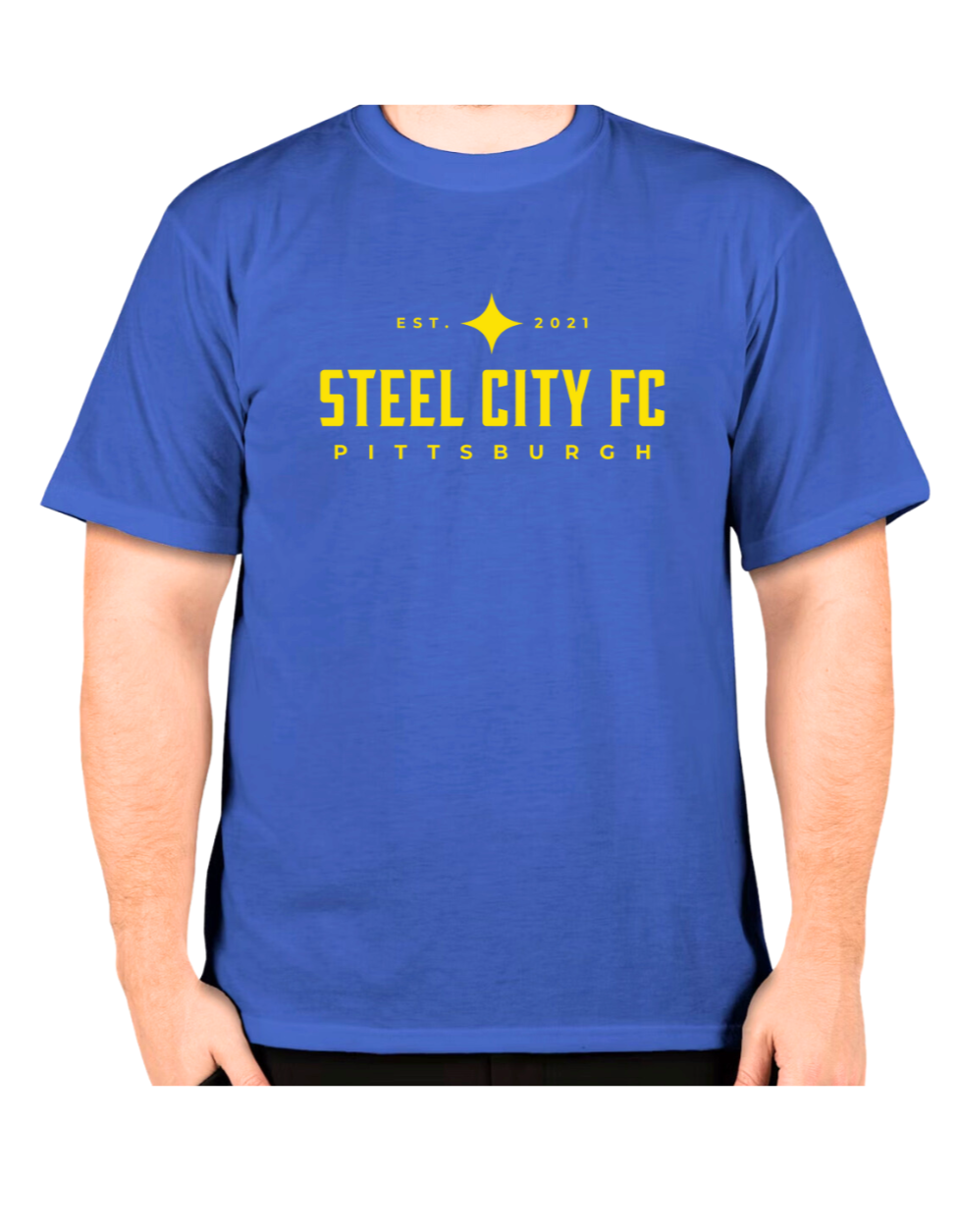 SCFC Royal Blue Dri Fit Performance Tee with Steel City Yellow